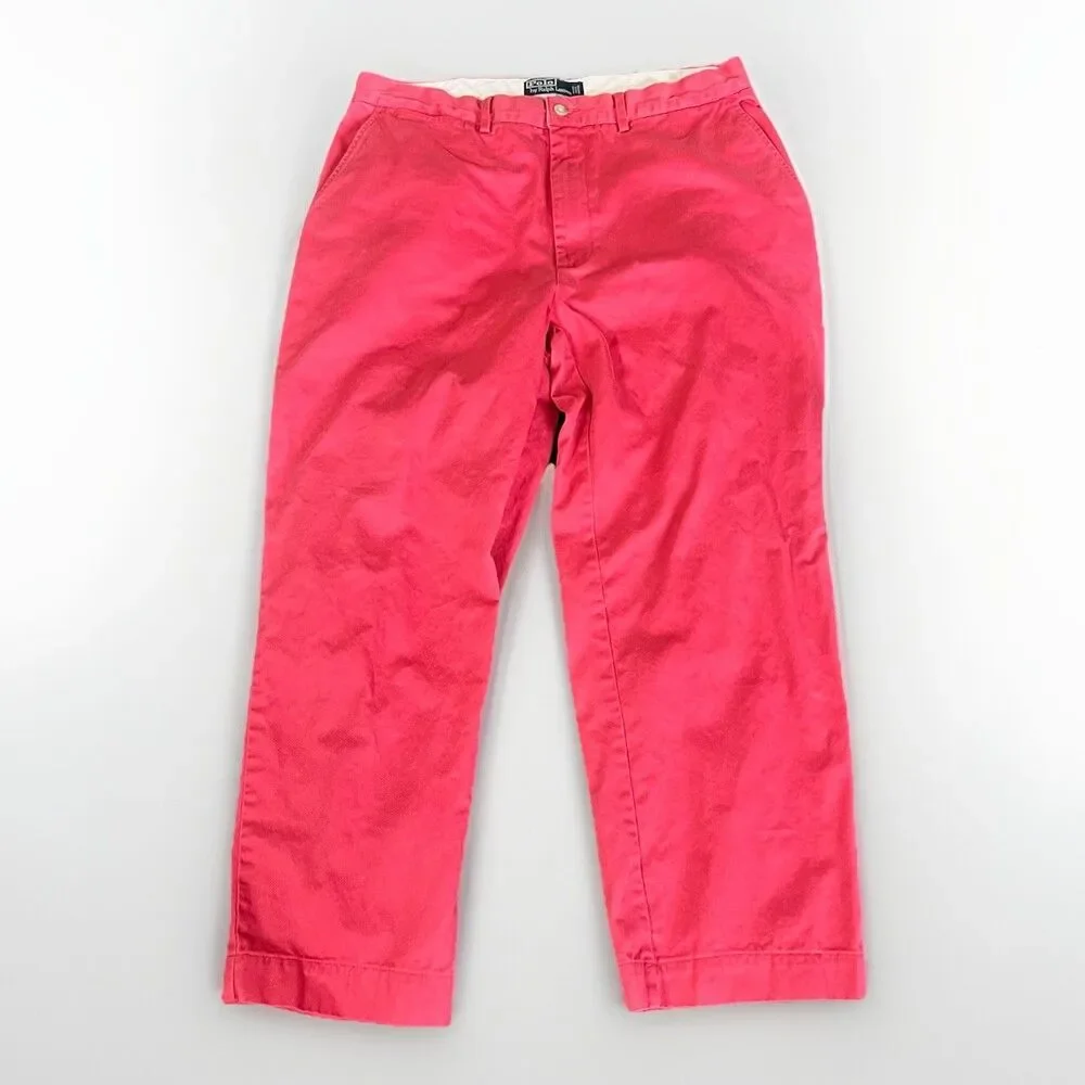 Polo Ralph Lauren Pants Mens 34‎ Red Chino Flat Front 34x27 Classic Chino